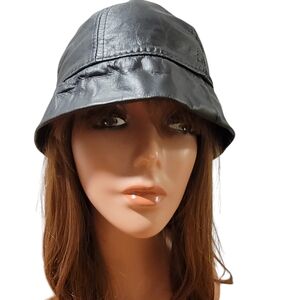 Vintage Black Leather Bucket Hat USA Made‎